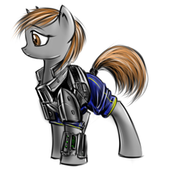 Size: 1090x1122 | Tagged: safe, artist:lachasseauxhiboux, imported from derpibooru, oc, oc only, oc:littlepip, pony, unicorn, fallout equestria, clothes, fanfic, fanfic art, female, jumpsuit, mare, pipbuck, simple background, solo, vault suit, white background