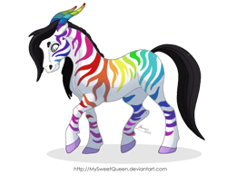 Size: 900x733 | Tagged: safe, artist:almairis, imported from derpibooru, oc, oc only, pony, zebra, colored hooves, horn, horns, rainbow, simple background, solo, transparent background