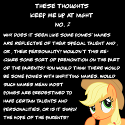 Size: 500x500 | Tagged: safe, imported from derpibooru, applejack, pony, female, meta, question, solo, tl;dr