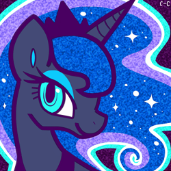 Size: 375x375 | Tagged: safe, artist:crayon-chewer, imported from derpibooru, princess luna, alicorn, pony, bust, female, looking at you, mare, portrait, profile, solo