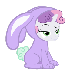 Size: 900x975 | Tagged: safe, artist:dmn666, imported from derpibooru, sweetie belle, pony, unicorn, bunny belle, bunny costume, clothes, cute, dreamworks face, female, filly, foal, simple background, smug, solo, transparent background, vector