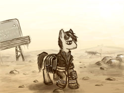 Size: 1280x960 | Tagged: safe, artist:agm, imported from derpibooru, oc, fallout equestria, chosen one, fallout, pipbuck, ponified, wasteland