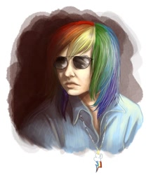 Size: 546x600 | Tagged: safe, artist:yulyeen, imported from derpibooru, rainbow dash, human, bust, cutie mark accessory, cutie mark necklace, humanized, jewelry, necklace, solo, sunglasses