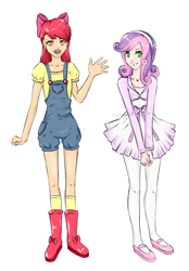 Size: 900x1292 | Tagged: safe, artist:lucyhikarikitsune, imported from derpibooru, apple bloom, sweetie belle, human, duo, duo female, female, humanized, skinny