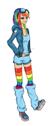 Size: 786x1845 | Tagged: safe, artist:lucyhikarikitsune, imported from derpibooru, rainbow dash, human, clothes, female, goggles, hoodie, humanized, simple background, solo, white background