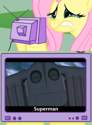 Size: 563x771 | Tagged: safe, imported from derpibooru, fluttershy, pegasus, pony, dc comics, exploitable meme, fluttercry, meme, superman, tearjerker, the iron giant, tv meme