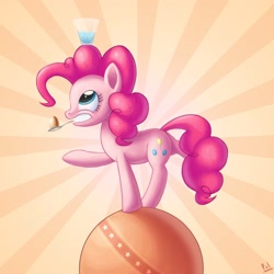 Size: 2000x2000 | Tagged: dead source, safe, artist:polkin, imported from derpibooru, pinkie pie, balance, balancing, ball, egg, female, high res, mouth hold, solo, spoon