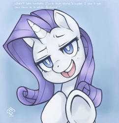 Size: 678x701 | Tagged: safe, artist:soulspade, imported from derpibooru, part of a set, rarity, pony, unicorn, dialogue, female, fourth wall, hoofbump, looking at you, mare, open mouth, pov, solo, talking to viewer, text, underhoof