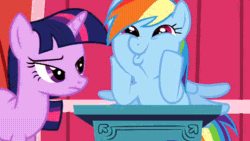 Size: 500x281 | Tagged: safe, imported from derpibooru, screencap, rainbow dash, twilight sparkle, applebuck season, season 1, animated, cute, dashabetes, dashface, female, gif