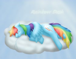 Size: 4500x3500 | Tagged: safe, artist:carolynmaples, imported from derpibooru, rainbow dash, cloud, sleeping