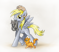 Size: 829x738 | Tagged: safe, artist:munadrake, imported from derpibooru, derpy hooves, cat, pegasus, pony, female, mare, mouth hold