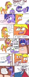 Size: 743x1920 | Tagged: safe, artist:bapplejuice, imported from derpibooru, applejack, spike, twilight sparkle, comic, traditional art