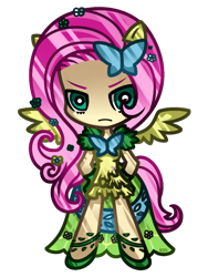 Size: 600x800 | Tagged: safe, artist:nekozneko, imported from derpibooru, fluttershy, human, chibi, clothes, dress, eared humanization, female, gala dress, humanized, simple background, solo, tailed humanization, transparent background, winged humanization