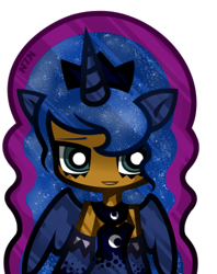 Size: 396x499 | Tagged: safe, artist:nekozneko, imported from derpibooru, princess luna, human, chibi, dark skin, female, horned humanization, humanized, simple background, solo, winged humanization