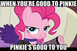 Size: 640x422 | Tagged: safe, edit, edited screencap, imported from derpibooru, screencap, pinkie pie, pony, over a barrel, female, image macro, innuendo, lidded eyes, movie quote, saloon dress, saloon pinkie, solo