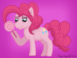 Size: 2000x1500 | Tagged: safe, artist:regxy, imported from derpibooru, pinkie pie, earth pony, pony, bubble berry, candy, hoof hold, lidded eyes, looking at something, male, rule 63, smiling, stallion