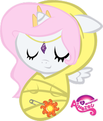 Size: 800x942 | Tagged: safe, artist:atnezau, imported from derpibooru, princess celestia, alicorn, pony, baby, baby alicorn, baby blanket, baby celestia, baby pony, blanket, crown, cute, cutelestia, daaaaaaaaaaaw, dawwww, female, foal, happy baby, jewelry, newborn, newborn baby, regalia, safety pin, sleeping, sleeping baby, solo, sun, swaddled, swaddled baby, wrapped snugly