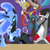 Size: 1000x1000 | Tagged: safe, artist:jun, imported from derpibooru, discord, king sombra, nightmare moon, queen chrysalis, alicorn, changeling, changeling queen, draconequus, unicorn, antagonist, drunk, female, flirting, glass, looking back, magic, male, pixiv, shipping, sombramoon, straight, wine, wine glass