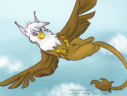 Size: 1024x768 | Tagged: safe, artist:aeritus, imported from derpibooru, gilda, griffon, 30 minute art challenge, eared griffon, ears, flying