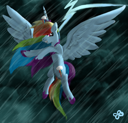 Size: 489x469 | Tagged: safe, artist:brookreed, imported from derpibooru, rainbow dash, alicorn, pony, race swap, rain, rainbowcorn, thunderstorm