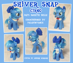 Size: 757x650 | Tagged: safe, artist:modern-warmare, imported from derpibooru, pegasus, pony, bow, brushable, cirno, custom, customized toy, cute, female, filly, grin, hair bow, irl, photo, ponified, smiling, solo, spread wings, squee, text, touhou, toy, wings, ⑨