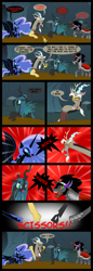 Size: 1200x3500 | Tagged: dead source, safe, artist:countdoofus, imported from derpibooru, discord, king sombra, nightmare moon, queen chrysalis, alicorn, changeling, changeling queen, draconequus, pony, umbrum, ..., comic, female, group, quartet, rock paper scissors