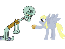 Size: 1024x768 | Tagged: safe, artist:schocky, imported from derpibooru, derpy hooves, pegasus, pony, anti-brony, crossover, female, mare, muffin, spongebob squarepants, squidward tentacles