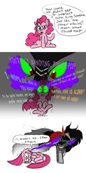 Size: 599x1200 | Tagged: safe, artist:mickeymonster, imported from derpibooru, king sombra, pinkie pie, be careful what you wish for, comic, emotional abuse, feels, greatest fear, mind rape, pinkamena diane pie, sombra eyes, you monster