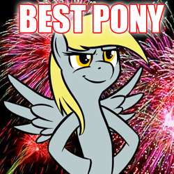 Size: 500x500 | Tagged: safe, imported from derpibooru, derpy hooves, pegasus, pony, best pony, female, fireworks, image macro, mare, underp