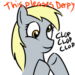 Size: 500x500 | Tagged: artist needed, safe, imported from derpibooru, derpy hooves, pegasus, pony, clapping, female, mare, simple background, smiling, solo, this pleases meme, white background