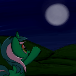 Size: 1000x1000 | Tagged: dead source, safe, artist:pweanut, imported from derpibooru, lyra heartstrings, pony, unicorn, female, full moon, moon, night, smiling, solo