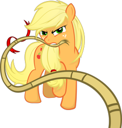 Size: 3100x3223 | Tagged: safe, artist:godoffury, imported from derpibooru, applejack, pony, female, loose hair, mouth hold, rope, serious face, simple background, solo, transparent background, vector