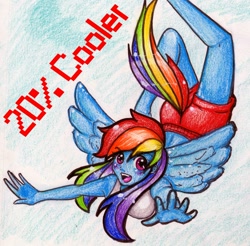 Size: 1764x1735 | Tagged: safe, artist:allymoodyneko, imported from derpibooru, rainbow dash, human, humanized, pony coloring, tailed humanization, traditional art, winged humanization