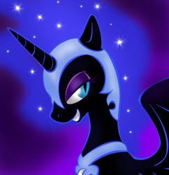 Size: 2440x2516 | Tagged: safe, artist:killer-kimmie, imported from derpibooru, nightmare moon, pony, ethereal mane, female, grin, smiling, solo