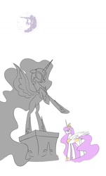 Size: 900x1490 | Tagged: safe, artist:twilite-sparkleplz, imported from derpibooru, nightmare moon, princess celestia, feels, mare in the moon, moon, sad, statue