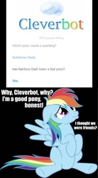 Size: 378x684 | Tagged: safe, imported from derpibooru, rainbow dash, pony, cleverbot, female, meme, spanking, text