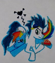 Size: 900x1037 | Tagged: safe, artist:mewluna, imported from derpibooru, rainbow dash, soarin', female, male, pie, shipping, soarindash, straight, that pony sure does love pies