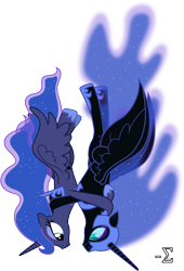 Size: 6760x9930 | Tagged: safe, artist:90sigma, imported from derpibooru, nightmare moon, princess luna, absurd resolution, duality, falling, simple background, transparent background, vector