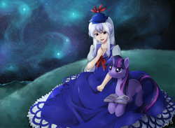 Size: 1000x733 | Tagged: safe, artist:jiayi, imported from derpibooru, twilight sparkle, human, book, clothes, crossover, dress, female, kamishirasawa keine, mare, touhou