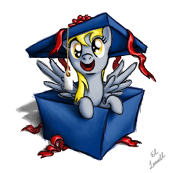 Size: 896x896 | Tagged: safe, artist:myminiatureequine, imported from derpibooru, derpy hooves, pegasus, pony, box, female, mare, pony in a box, present, solo