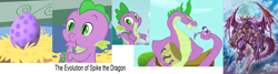 Size: 2988x800 | Tagged: safe, edit, edited screencap, imported from derpibooru, screencap, rarity, spike, dragon, pony, unicorn, secret of my excess, the cutie mark chronicles, adult spike, baby spike, coils, cropped, cute, dragon egg, dragon god, egg, male, older, spikabetes, spike's egg, spikezilla, tail sucking, tailsucking, younger