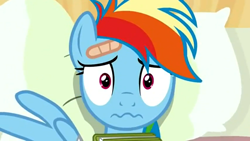 Size: 1280x721 | Tagged: safe, imported from derpibooru, screencap, rainbow dash, read it and weep, scrunchy face, wavy mouth