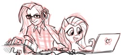 Size: 1002x456 | Tagged: safe, artist:herny, imported from derpibooru, fluttershy, human, computer, glasses, skrillex