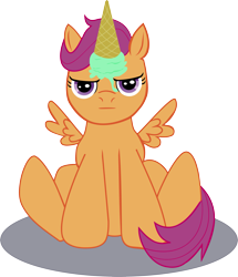 Size: 3077x3580 | Tagged: safe, artist:stormcrow-42, imported from derpibooru, scootaloo, alicorn, pegasus, pony, alicornified, dropped ice cream, fake horn, food, ice cream, ice cream horn, race swap, scootacorn, scootaloo is not amused, simple background, transparent background, unamused