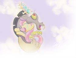 Size: 570x435 | Tagged: safe, artist:crissy-miu, artist:cryssy-miu, artist:gembutterfly, imported from derpibooru, discord, fluttershy, discoshy, shipping