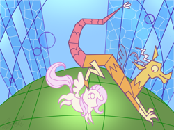 Size: 800x598 | Tagged: safe, artist:crissy-miu, imported from derpibooru, discord, fluttershy, discoshy, female, male, shipping, stained glass, straight