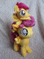 Size: 2346x3128 | Tagged: safe, artist:fallenpeach, artist:pastelblueunicorn, artist:yukamina-plushies, imported from derpibooru, scootaloo, beanie (plushie), irl, photo, plushie