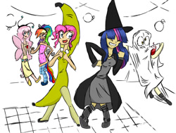 Size: 1024x774 | Tagged: safe, artist:catsrusme, imported from derpibooru, fluttershy, pinkie pie, rainbow dash, rarity, twilight sparkle, human, clothes, dress, humanized, nightmare night