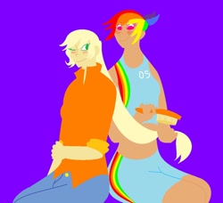 Size: 900x822 | Tagged: safe, artist:mewpika, imported from derpibooru, applejack, rainbow dash, human, appledash, female, humanized, lesbian, needs more saturation, shipping