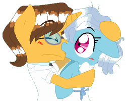 Size: 392x313 | Tagged: safe, artist:artflicker, imported from derpibooru, doctor horse, doctor stable, screw loose, blushing, eyes closed, female, floppy ears, glasses, hug, kissing, male, shipping, simple background, stableloose, straight, transparent background, unprofessional behavior